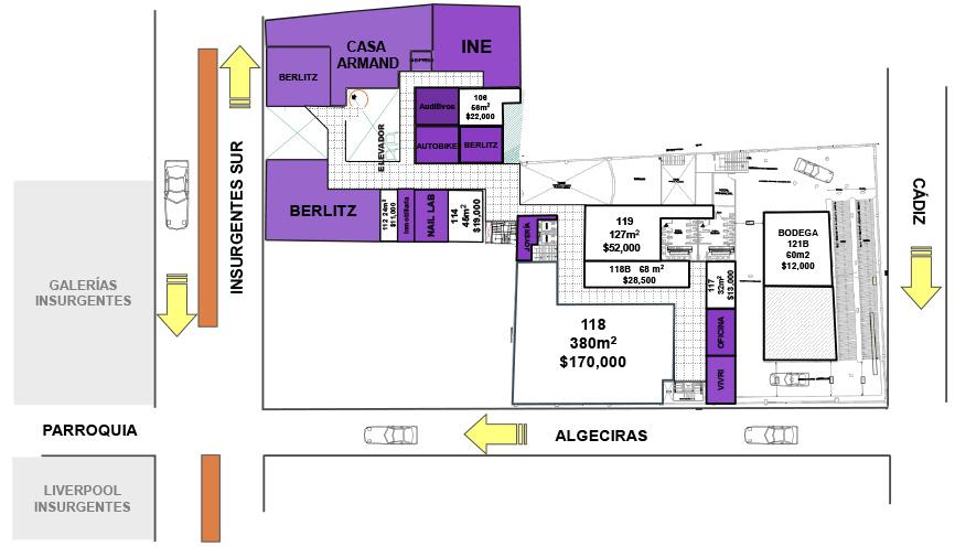 Croquis segundo nivel de plaza comercial "Centro Armand"