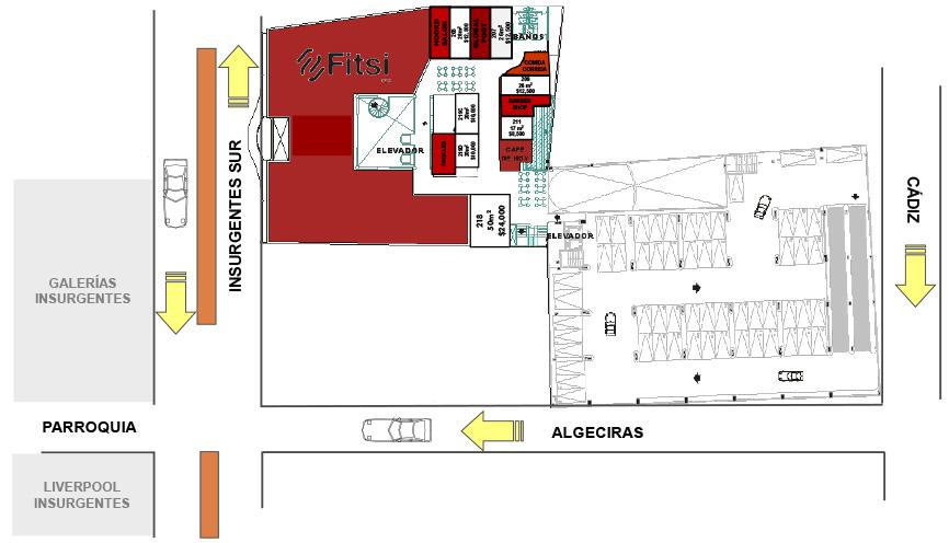 Croquis primer nivel de plaza comercial "Centro Armand"