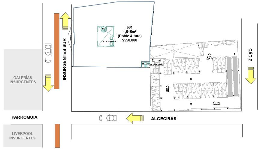 Croquis nivel planta baja de plaza comercial "Centro Armand"